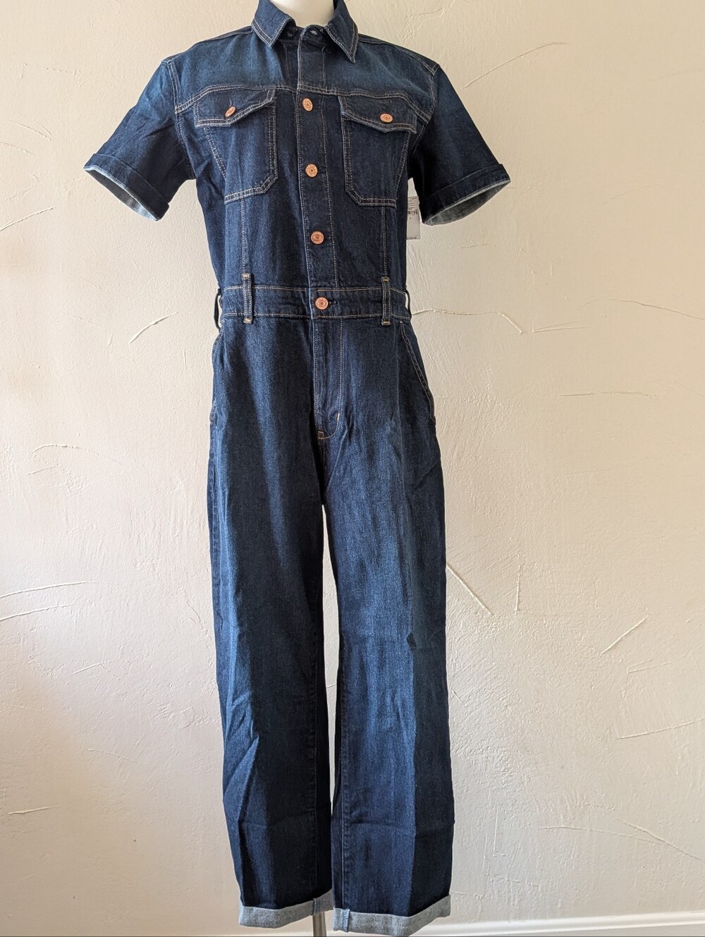 GAP Dark Indigo Short-Sleeve Denim Jumpsuit